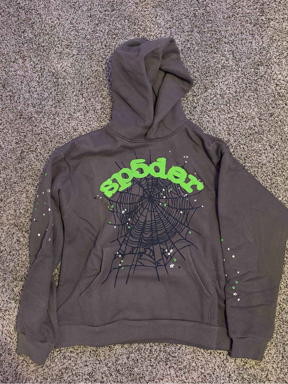 Dark gray and neon green sp5der hoodie